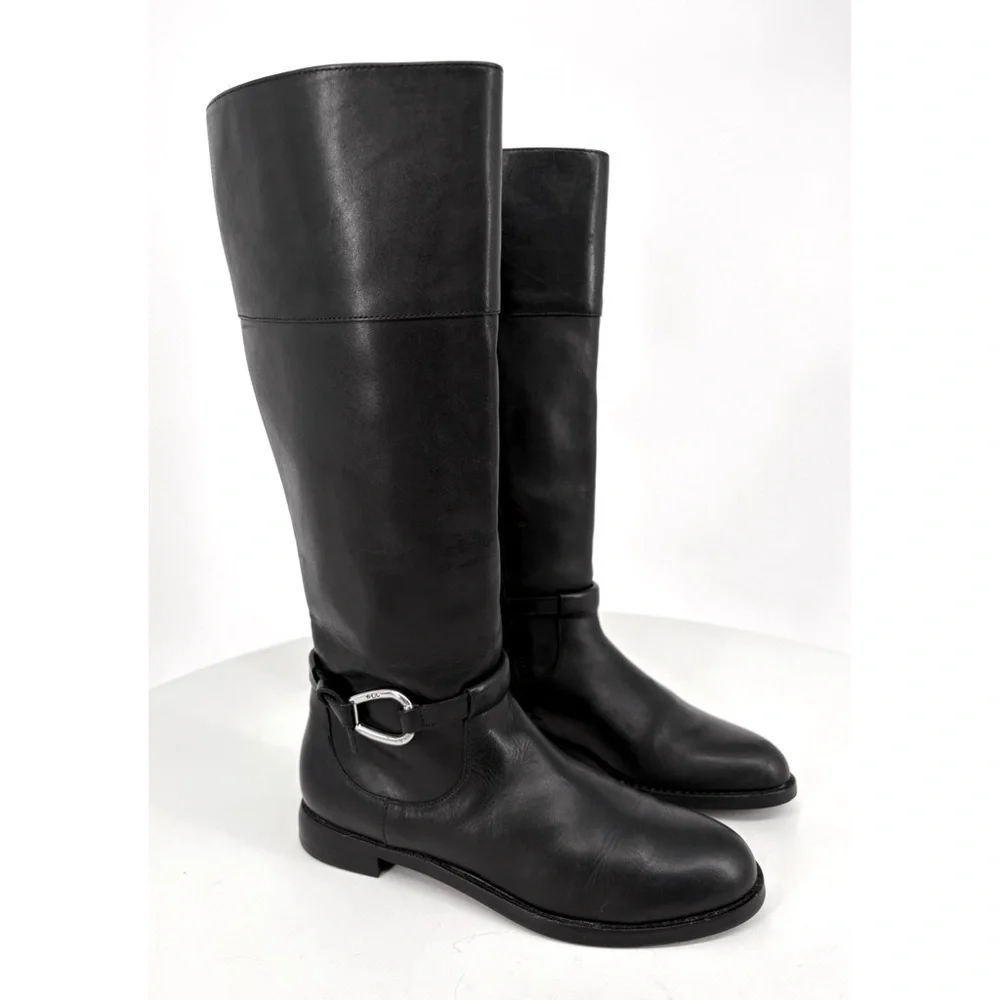RALPH LAUREN Harlee Tall Black Leather Riding Boots Equestrian Knee High 6